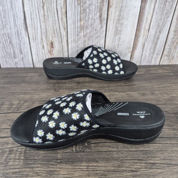 Clarks Cloudsteppers Arla Nora Floral Women's Sz 9 W Slip On Sandals Black Daisy - Picture 6 of 8